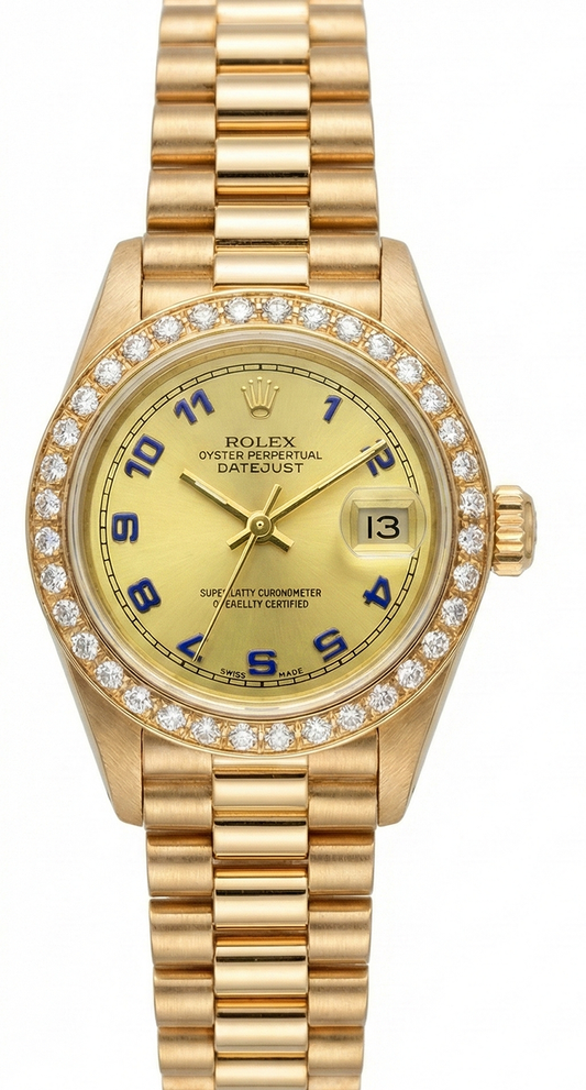 Champagne cadran arabe Rolex Datejust montre or président still diamant