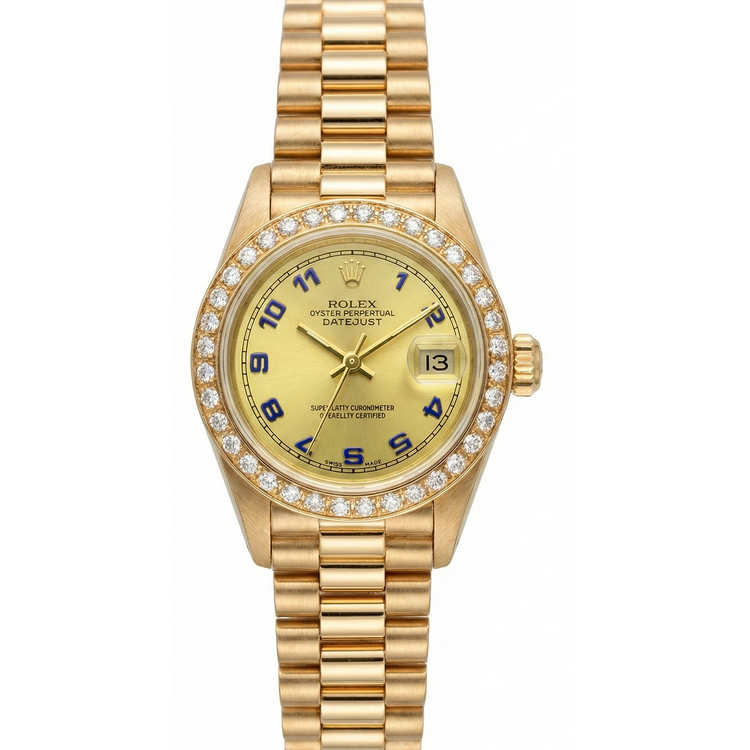 Champagne cadran arabe Rolex Datejust montre or président still diamant