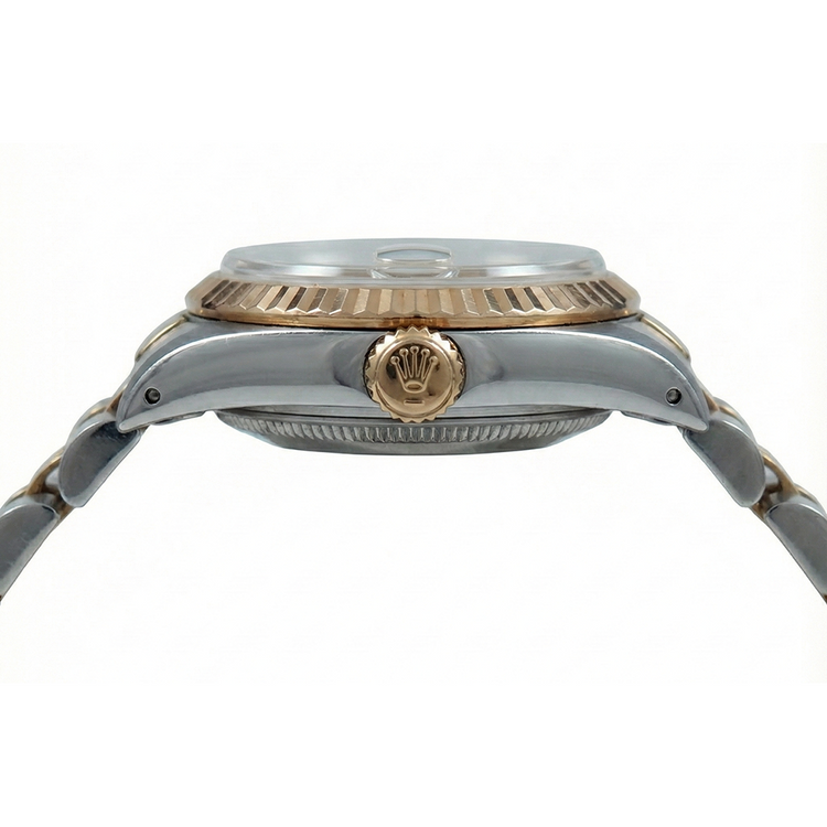 Champagnerfarbenes Zifferblatt, Rolex Date Just Edelstahl und gelbe Damenuhr