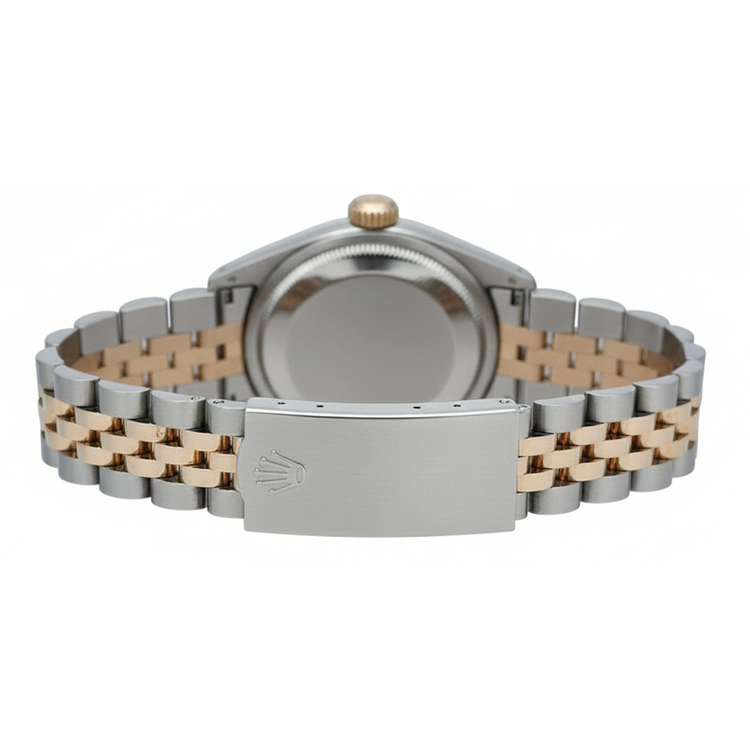 Champagnerfarbenes Zifferblatt, Rolex Date Just Edelstahl und gelbe Damenuhr