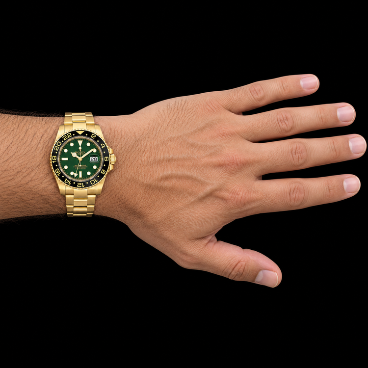 Montre Rolex GMT-Master II 116718 40 mm en Or Jaune Cadran Vert Luminescent