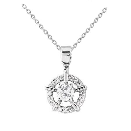 Circle Pendant Necklace 1.75 Ct. Round Cut Naturel Diamonds White Gold 14K