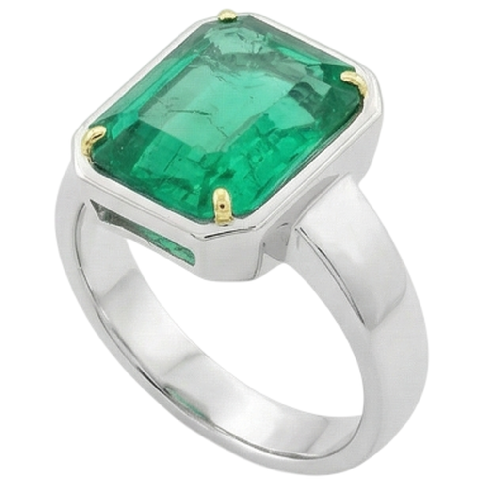 Bague Pierre de Couleur Or 14K Bicolore avec Émeraude Fine – vue de côté