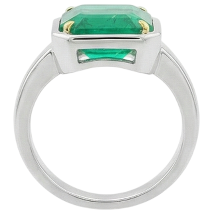 Émeraude Fine Bague Pierre de Couleur 4-carats Or 14K Bicolore – vue détaillée