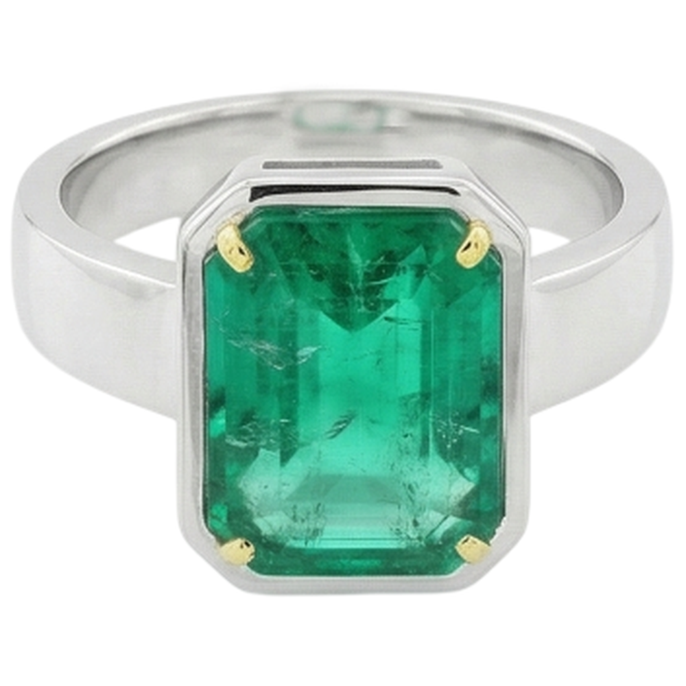 Taille à Degrés Émeraude Fine bague en Or 14K Bicolore – vue de face