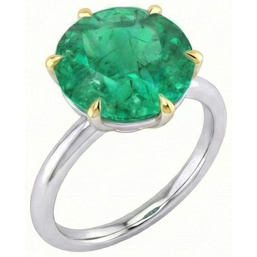 Taille Brillant Émeraude Colombienne bague en Or 14K Bicolore – vue de face