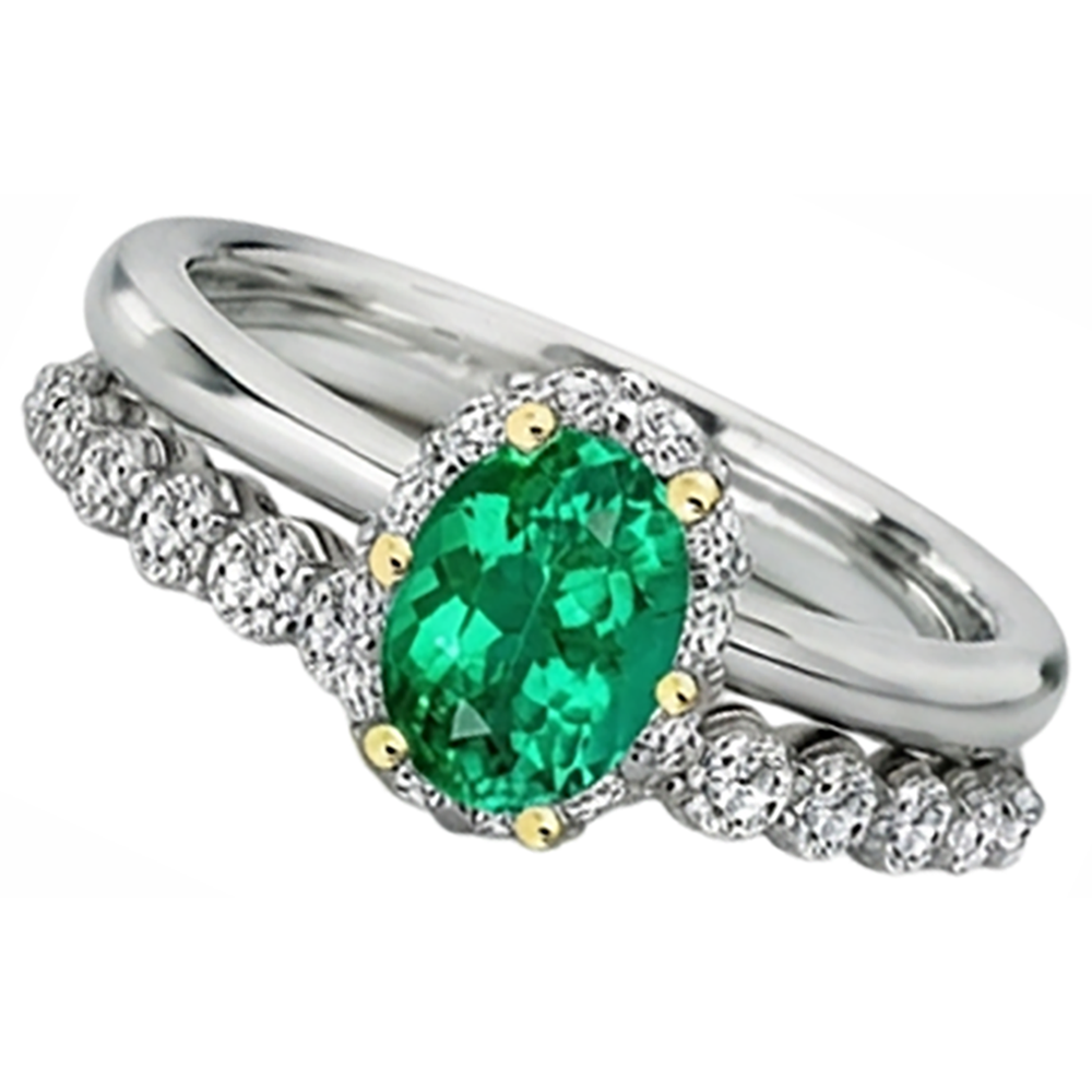 Ovale Émeraude bague en Or Deux Tons 14 Carats – vue de côté