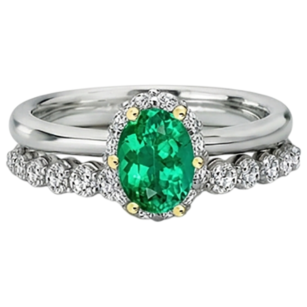 Émeraude Bague Pierre de Couleur 2-carats Or Deux Tons 14 Carats – vue d'angle