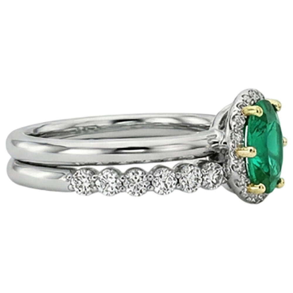 Émeraude Bague Pierre de Couleur 2 carats Or Deux Tons 14 Carats – vue de profil
