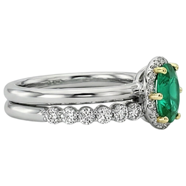 Émeraude Bague Pierre de Couleur 2 carats Or Deux Tons 14 Carats – vue de profil