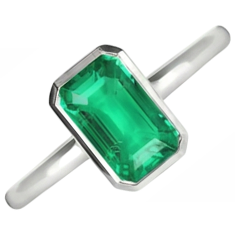 Émeraude Bague Pierre Précieuse 2-carats Or Blanc 14 Carats – vue de face