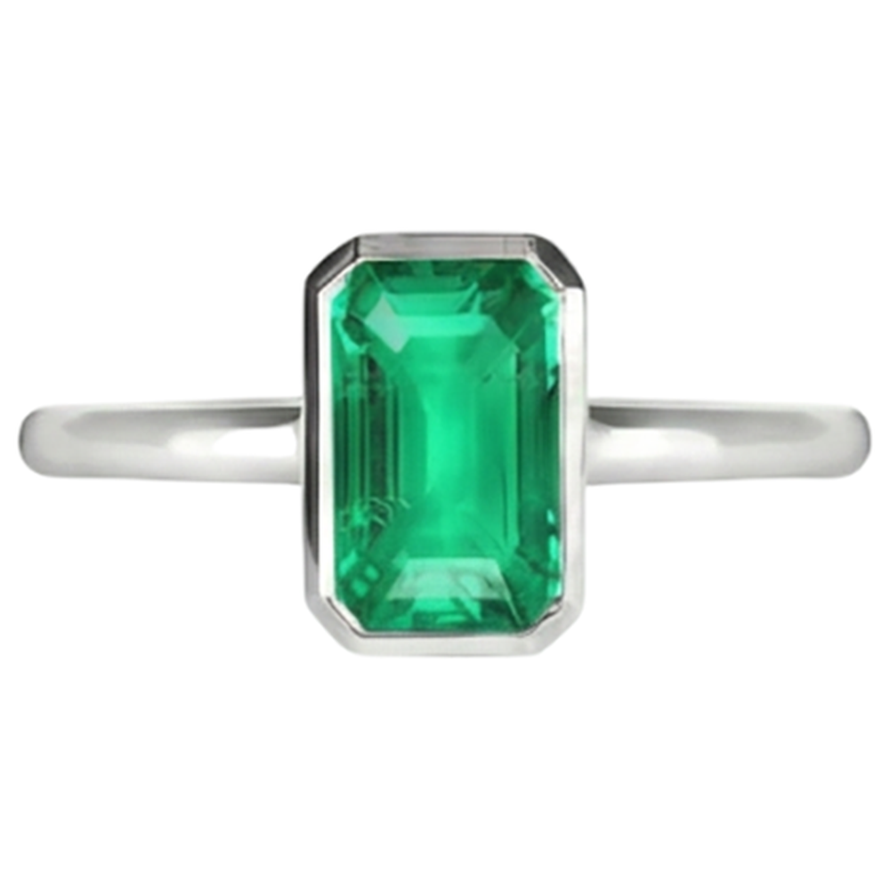 Émeraude Taille Émeraude Bague Pierre Précieuse en Or Blanc 14 Carats – vue de profil