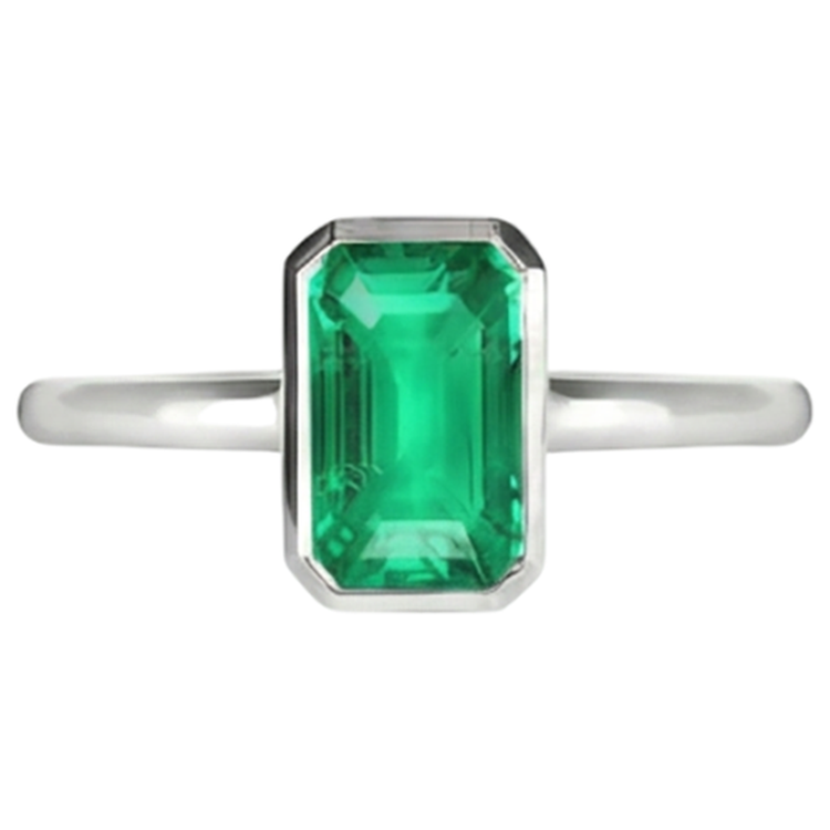 Émeraude Taille Émeraude Bague Pierre Précieuse en Or Blanc 14 Carats – vue de profil