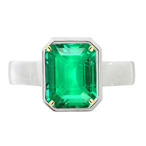 Émeraude Fine Bague Pierre de Couleur 4 carats Or 14K Bicolore – vue principale