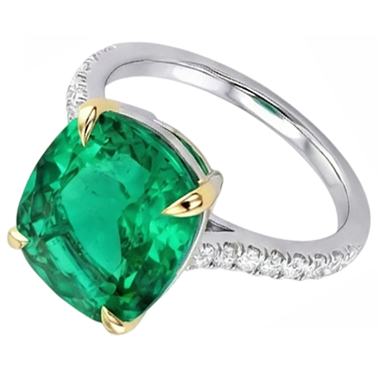 Brillant Émeraude Bague Pierre Précieuse 4 carats – vue d'angle
