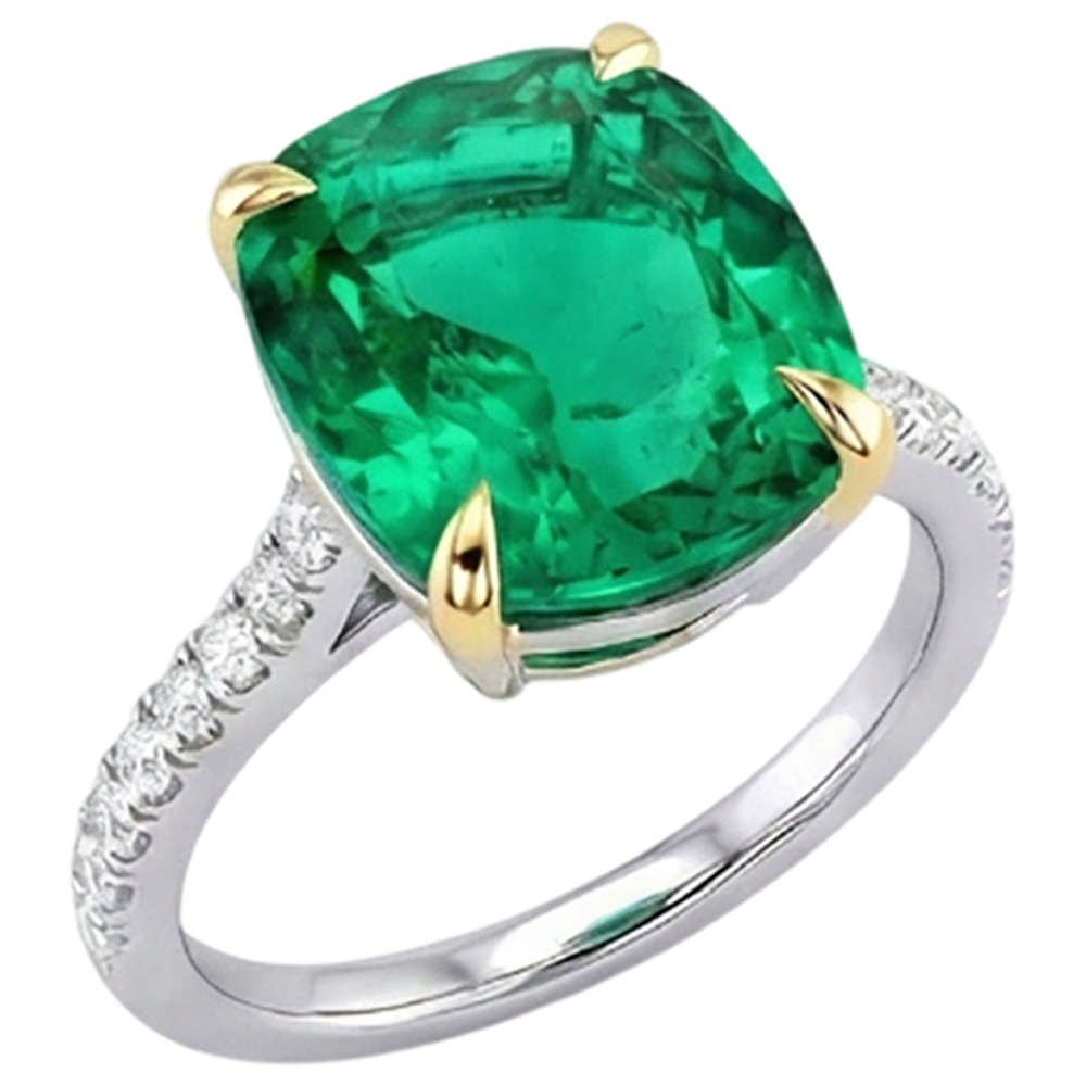 Coussin Émeraude bague en Or 14K Bicolore – vue de côté