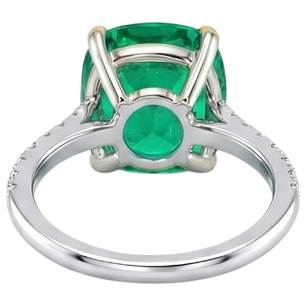 Émeraude Coussin Bague Pierre Précieuse en Or 14K Bicolore – vue arrière