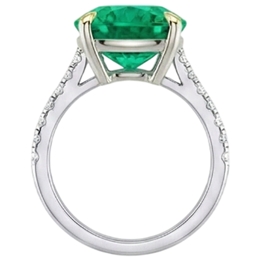 Émeraude Coussin Bague Pierre Précieuse en Or 14K Bicolore – vue de dessus