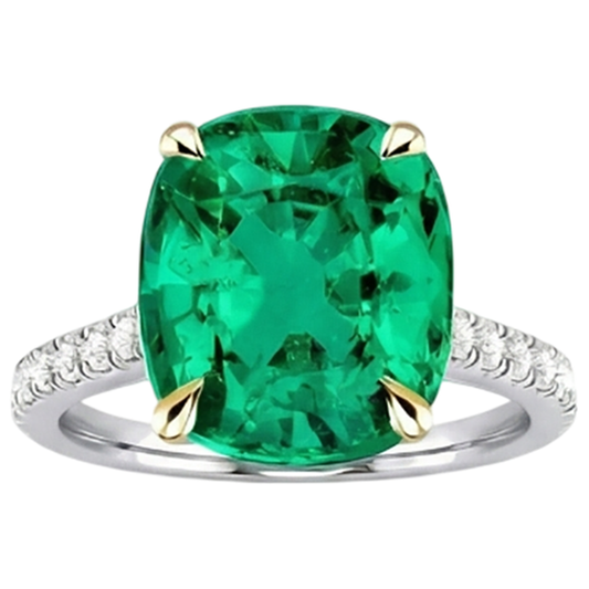 Bague Pierre Précieuse Or 14K Bicolore avec Émeraude – vue de face
