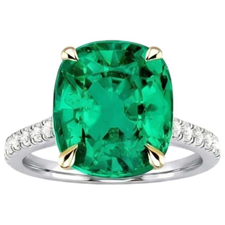Bague Pierre Précieuse Or 14K Bicolore avec Émeraude – vue de face