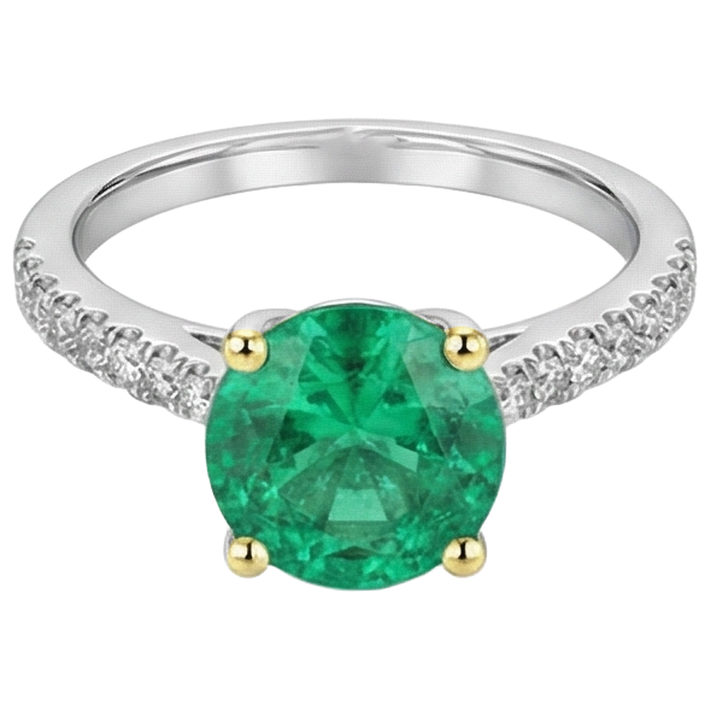 Émeraude Colombienne Bague Pierre Précieuse 2 carats Or 14K Bicolore – vue de face
