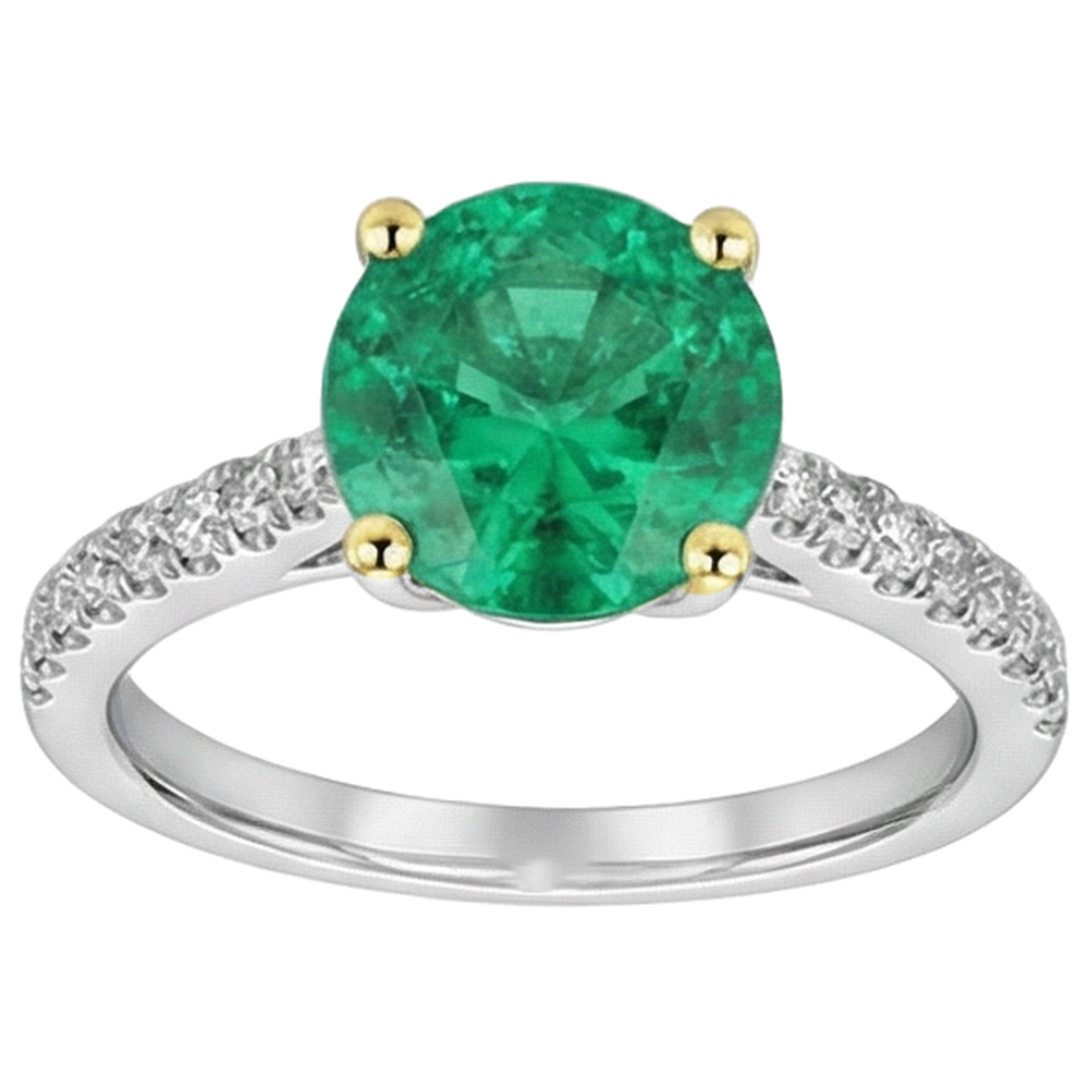 Émeraude Colombienne Bague Pierre Précieuse 2 carats Or 14K Bicolore – vue de côté