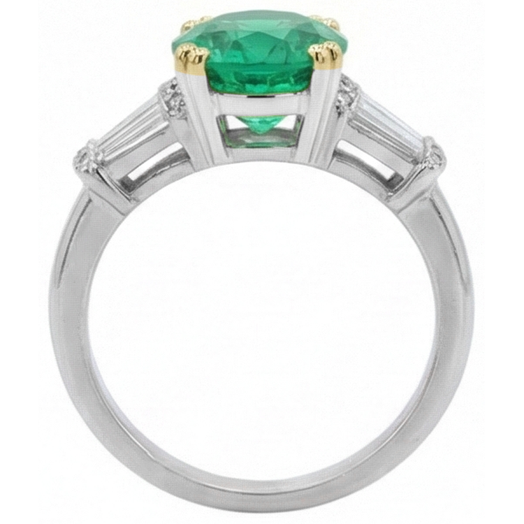 Émeraude Fine Bague Pierre de Couleur 3-carats Or 14K Bicolore – vue de dessus