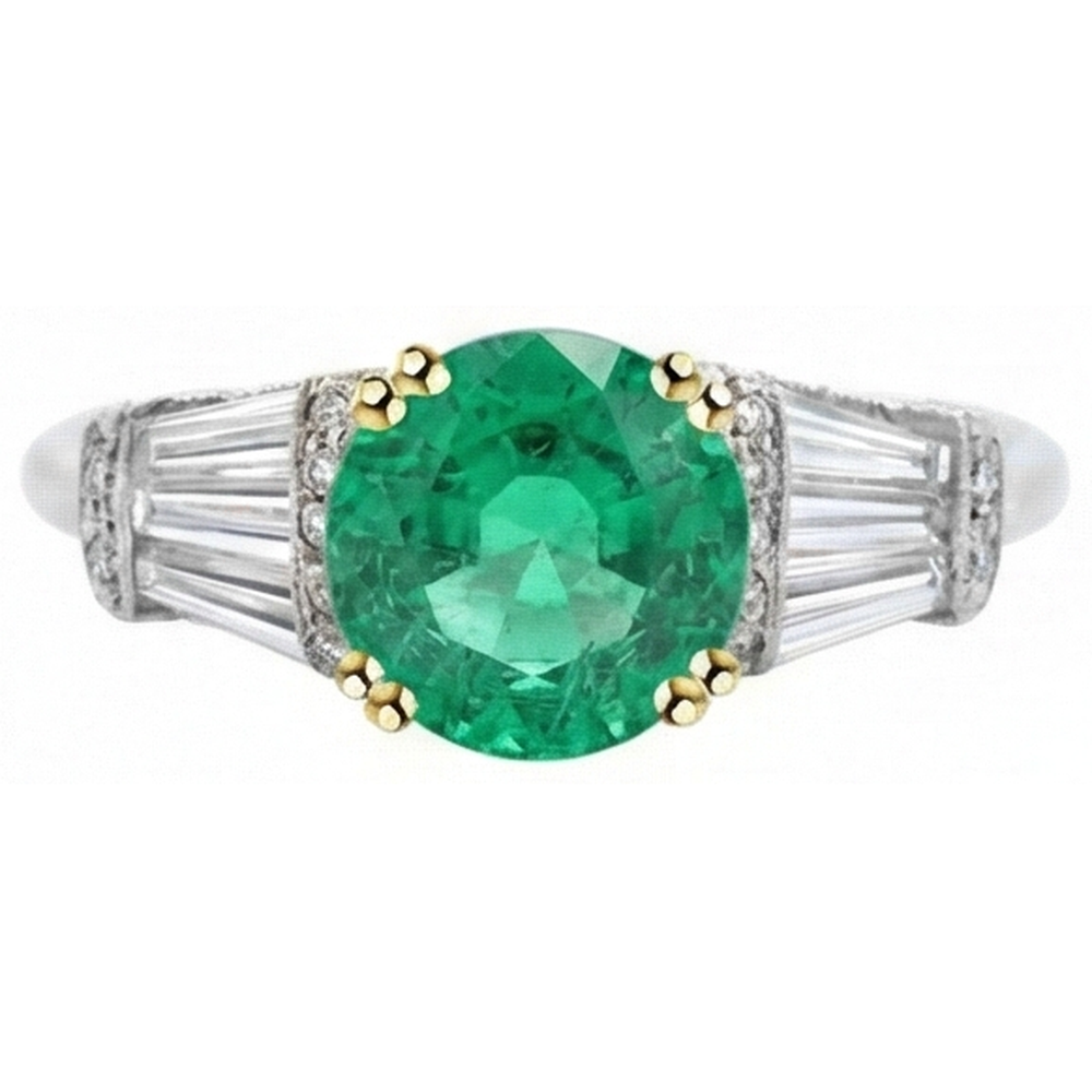 Sophistiqué Émeraude Fine Bague Pierre de Couleur 3 carats – vue de face