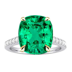 Or 14K Bicolore GIA Certifié Émeraude Bague Pierre Précieuse 4
