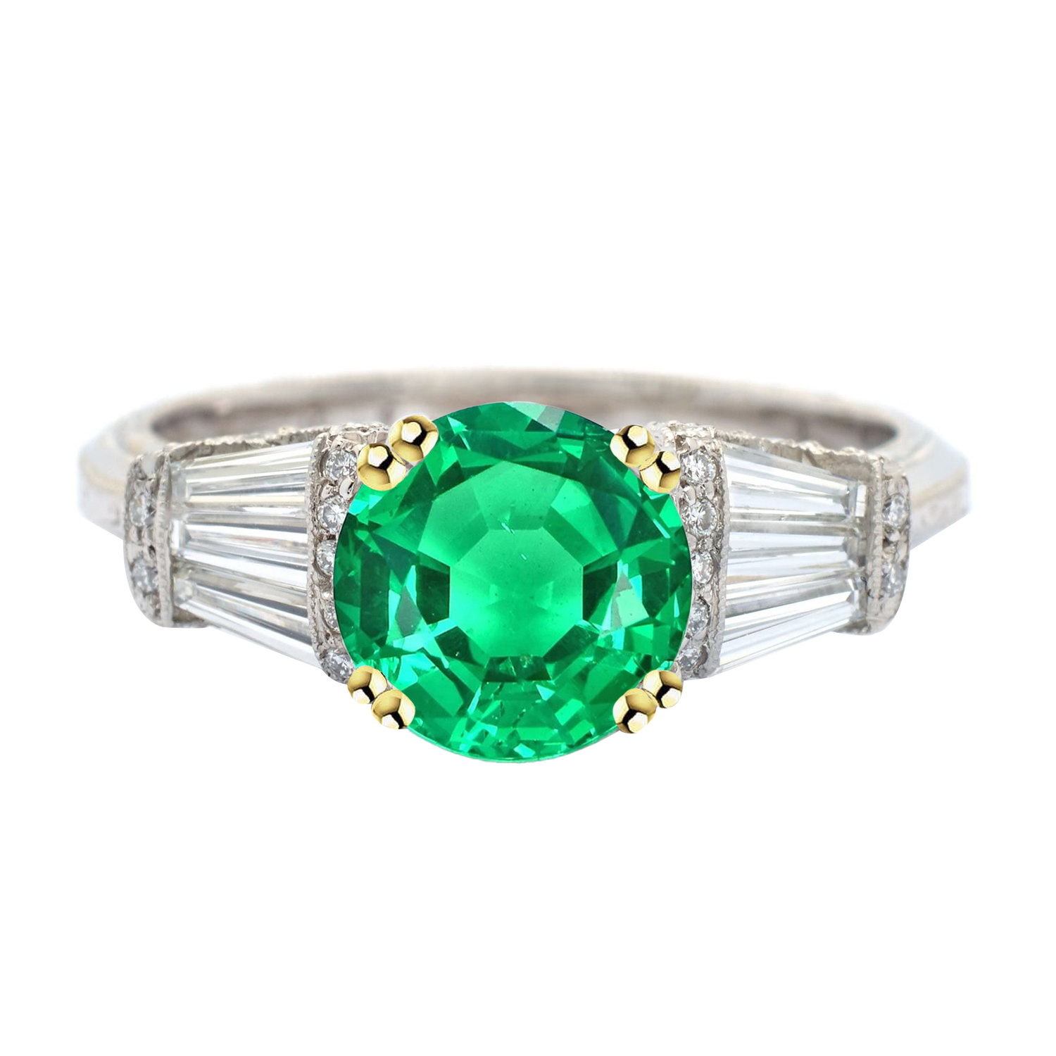 Émeraude Fine Taille Ronde Bague Pierre de Couleur en Or 14K Bicolore – vue principale