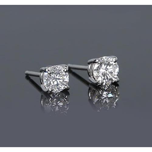 Clous D'Oreilles Naturel Diamant Rond 1.50 Carats Style Griffes En Or Blanc 14K