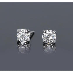Clous D'Oreilles Naturel Diamant Rond 1.50 Carats Style Griffes En Or Blanc 14K