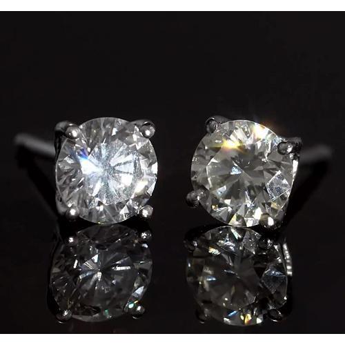 Clous D'Oreilles Naturel Diamant Rond Griffe 1.80 Carats Or Blanc 14K