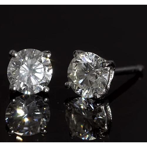 Clous D'Oreilles Naturel Diamant Rond Griffe 1.80 Carats Or Blanc 14K