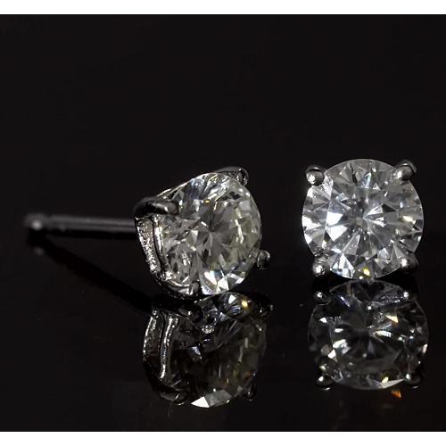 Clous D'Oreilles Naturel Diamant Rond Griffe 1.80 Carats Or Blanc 14K