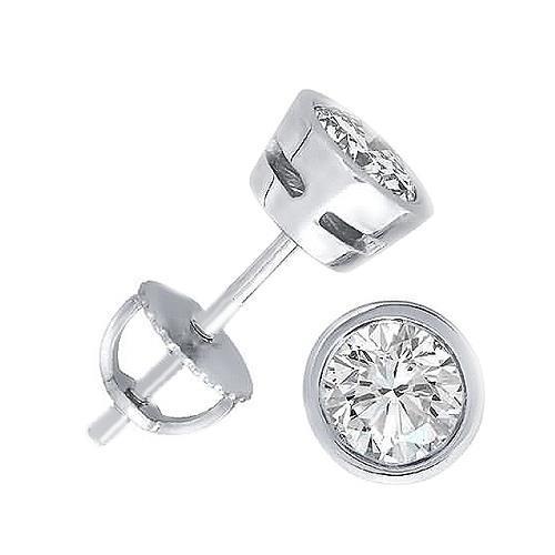 Clous D'Oreilles Sertis Clos Solitaire 2 Carats Naturel Diamant Femme Bijoux