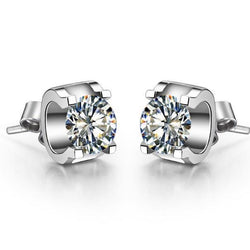 Clous D'Oreilles Véritable Diamant Rond Brillant 1,90 Ct. Bijoux De Dame En Or Blanc