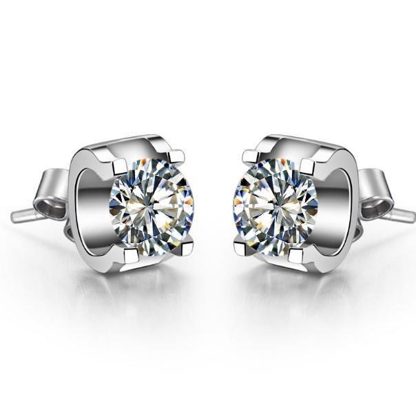 Clous D'Oreilles Véritable Diamant Rond Brillant 1,90 Ct. Bijoux De Dame En Or Blanc