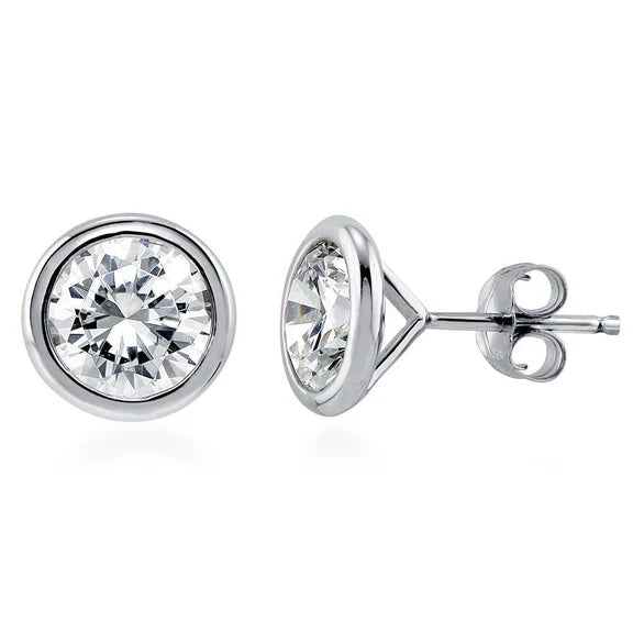 Clous D'oreilles En Réel Diamant Rond Serti Clos De 1.3 Ct En Or Blanc 14K
