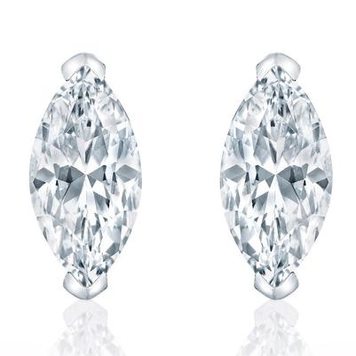 Clous D'oreilles Réel Diamants Etincelants Taille Marquise 4 Carats Or Blanc 14K