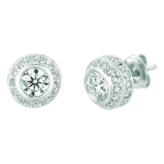 Clous d'Oreilles Réel Diamant 3 Carats Or Blanc 14K