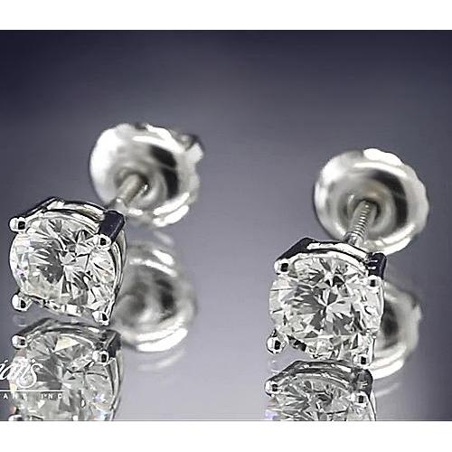 Clous d'Oreilles Réel Diamant Rond 1.60 Carats Or Blanc 14K Sertissage 