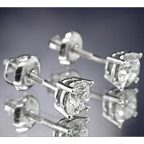 Clous d'Oreilles Réel Diamant Rond 1.60 Carats Or Blanc 14K 