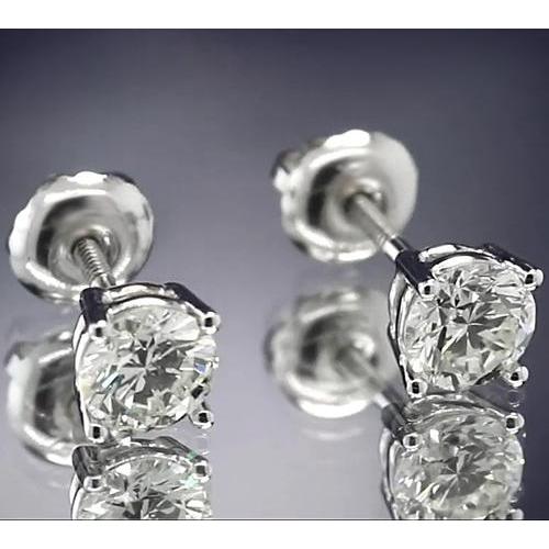 Clous d'Oreilles Réel Diamant Rond 1.60 Carats Or Blanc 14K Sertissage Panier