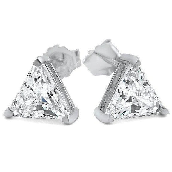 Clous d'Oreilles Réel Diamant Taille Triangle 2 Carats Or Blanc Massif