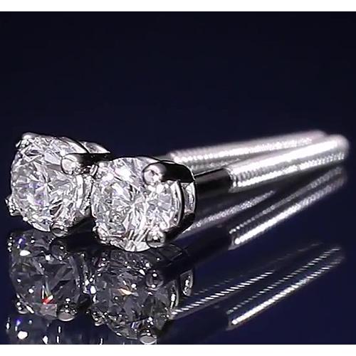 Clous d'oreilles 1.20 Carats Authentique Diamant Rond Quatre Or Blanc 14K