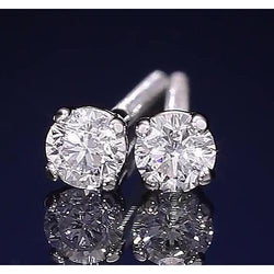 Clous d'oreilles 1.20 Carats Authentique Diamant Rond Quatre Griffes Or Blanc 14K