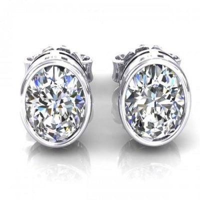 Clous d'oreilles sertis clos Réel diamant rond 2.5 carats femme or blanc