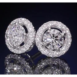 Clous d'oreilles style halo de Naturel diamants ronds 2.50 carats