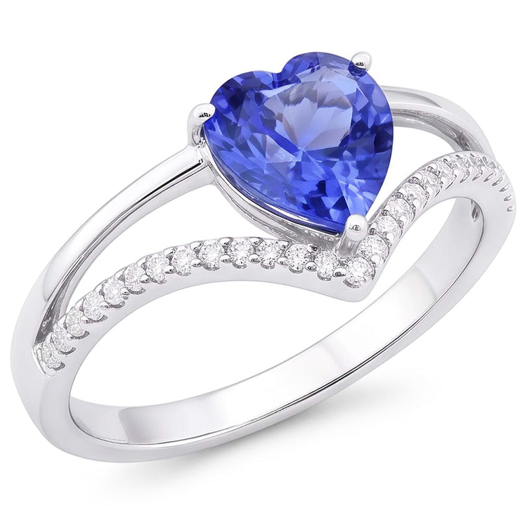 Coeur Diamant Bijoux Bague Saphir Bleu Clair 2 Carats Or 14K